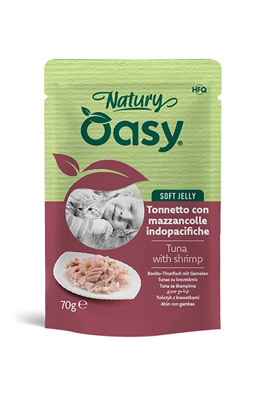 Oasy Gatto Natury Soft Jelly Tonnetto con Mazzancolle 70g Busta Oasy Gatto Natury Soft Jelly Tonnetto con Mazzancolle 70g Busta